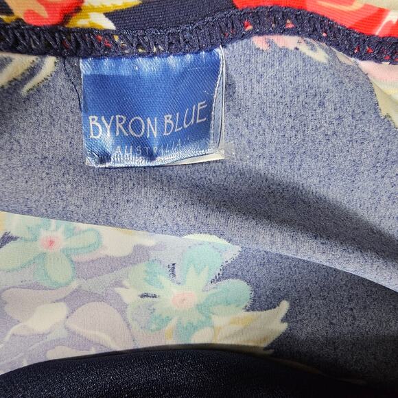 Byron Blue Australia One-Piece Skirted Swimsuit Navy with Flowers Size 16 - Picture 9 of 10